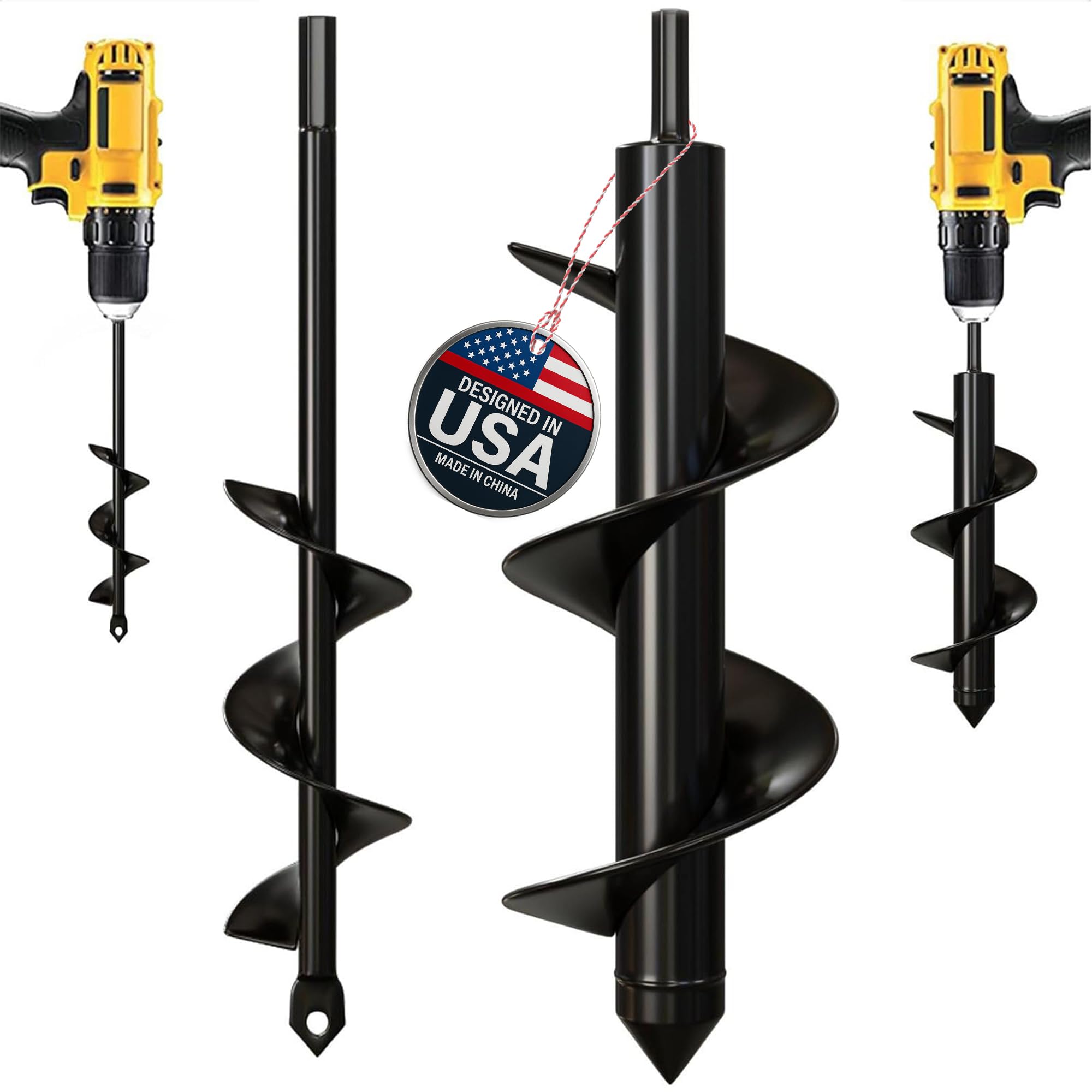 K-Brands Auger Drill Bit for Planting – 1.6 x 9 Inch & 3 x 9 Inch Set - Garden Spiral Hole Drill and Bulb Planter Tool - Bedding Plants, Umbrella