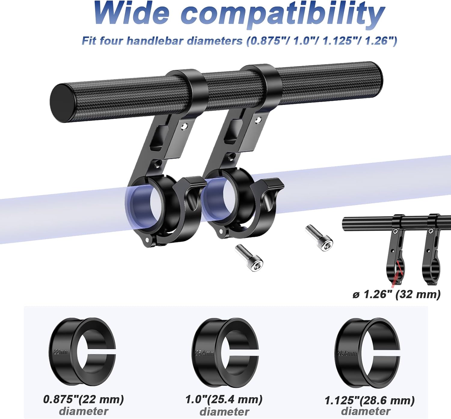 LOKTENWO 9.45" Long Carbon Fiber Handlebar Extender, Aluminum Handlebar Bar Extension for Motorcycle Bike Bicycle Scooter, Fits 0.875/1.0/1.125/1.26" Handlebars for Phone Holder Light GPS Camera