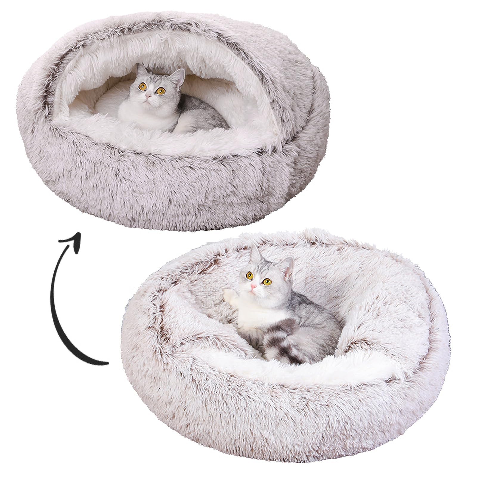 Donut Hundebett & Katzenhöhle - Flauschiges, Waschbares Kuschelbett In Hellgrau, Verschiedene Größen