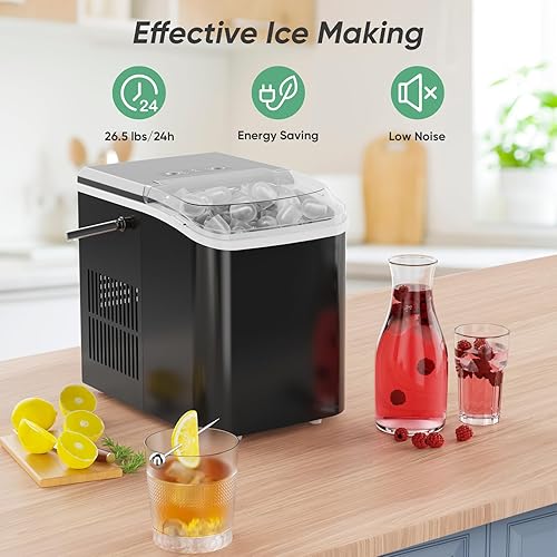 Miniatura 2 de DUMOS Máquina de hielo para encimera, máquina de hielo portátil autolimpiante, 9 cubos en 6 minutos, 26.5 libras24 horas, 2 tamaños de hielo de