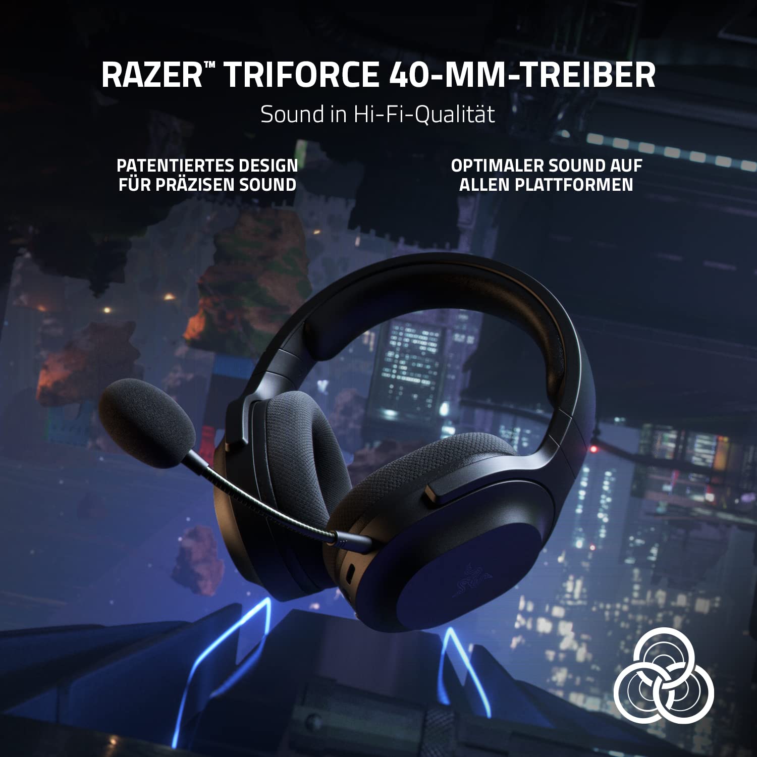 Razer Barracuda X Kabelloses Multiplattform-Headset Gaming SmartSwitch Dual Wireless Triforce 40mm Mikrofon Nierencharakteristik 50h Akku USB-C Schwarz