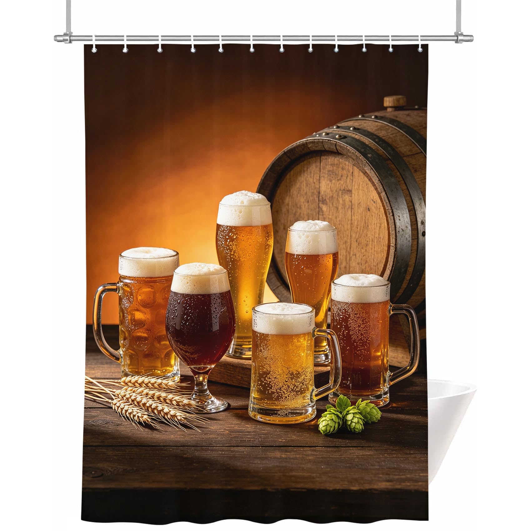 Rideau douche 200x240 cm bière pour une ambiance bistrot dans la salle de bain