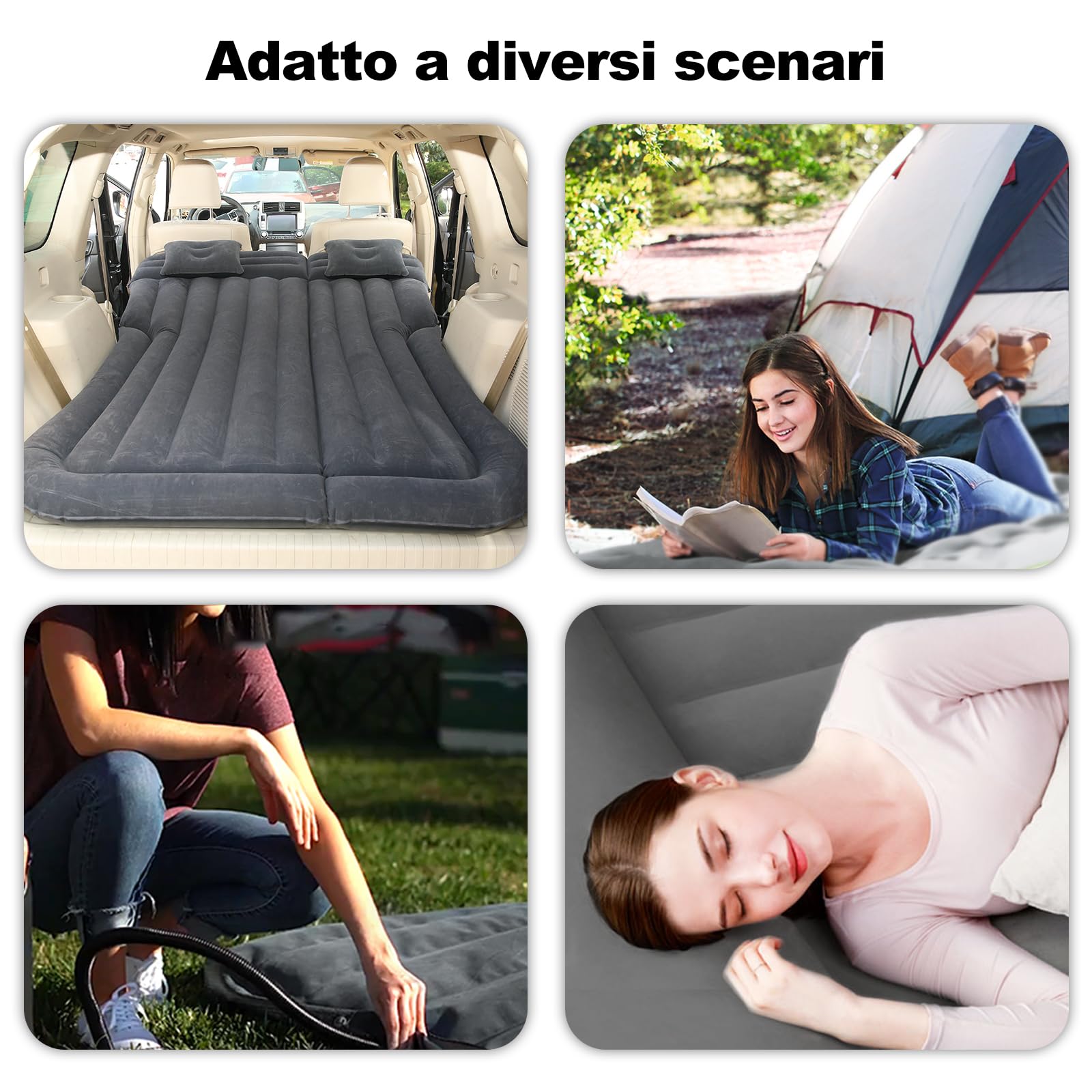Ergocar Materassino Gonfiabile SUV & MPV Collassabile Floccaggio Materasso Letto per Auto Pompa di Aria Elettrica Cuscino Gonfiabile Materasso da Campeggio All'aperto-Nero