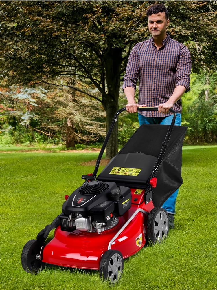 Cortacésped autopropulsado plegable de 19 pulgadas, cortacésped de gas 3 en 1 con motor de 4 ciclos de 131 cc, embolsado, mantillo y descarga lateral, altura de corte ajustable de 8 posiciones, fácil