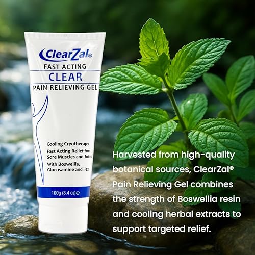 Miniatura 6 de ClearZal Gel transparente para aliviar el dolor de acción rápida con crioterapia refrescante, boswellia y glucosamina para dolores musculares y