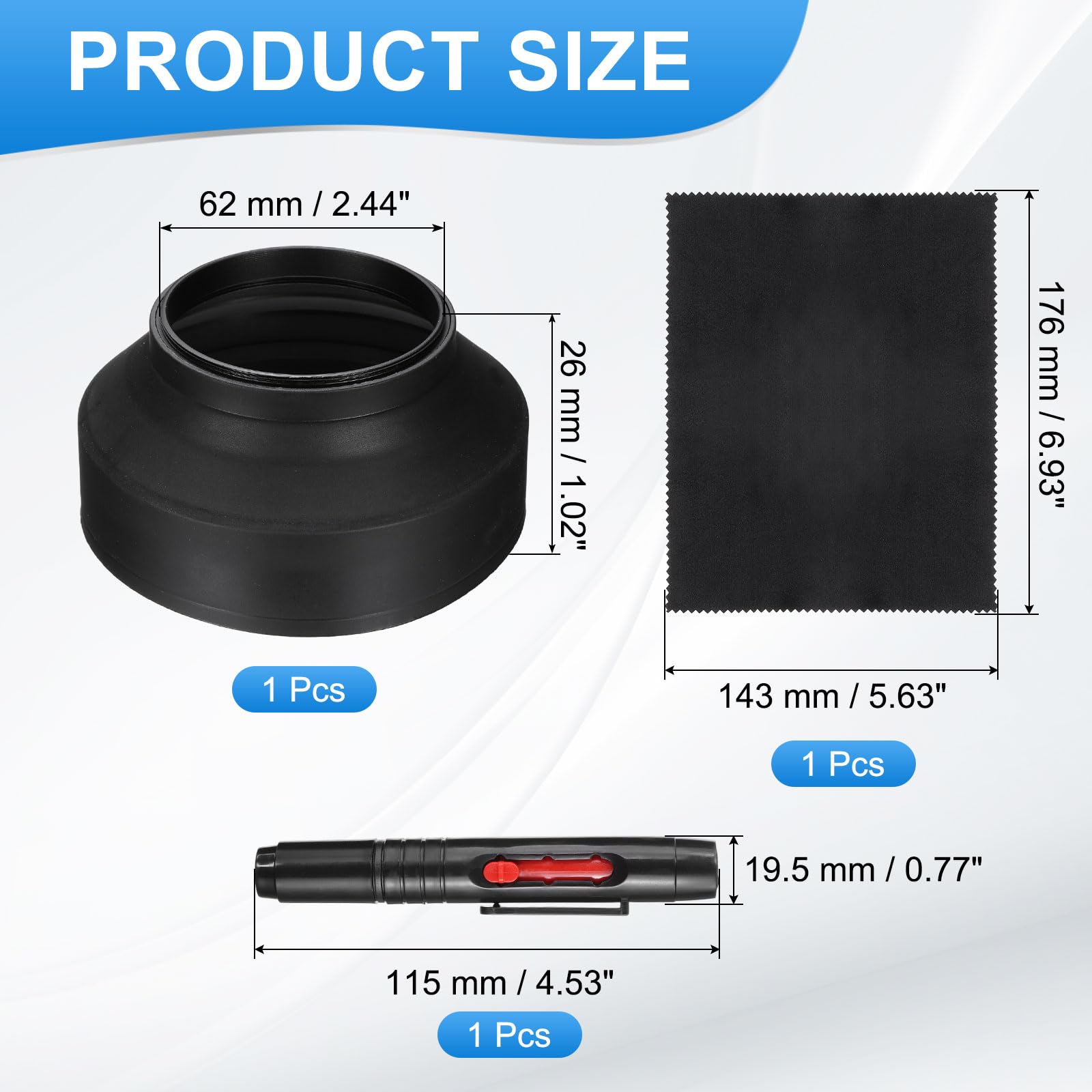 PATIKIL 62mm Paraluce In Gomma Per Obiettivo Fotocamera, Ripiegabile In 3 Step Nero Scudo Universale Contro Luce Solare Con Panno In fibre Per Pulizia E Penna Per Pulizia