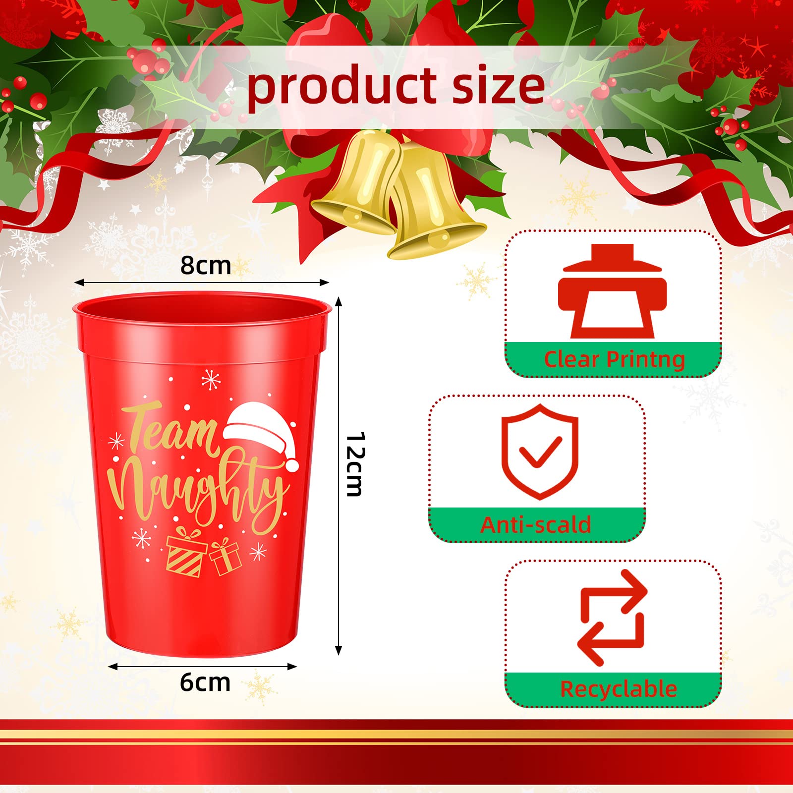 32 Stück Weihnachts-Partybecher, 473 ml, wiederverwendbar, Weihnachtsstadionbecher, spülmaschinenfest, Kunststoffbecher, ideal für Weihnachtsfeier, Zubehör (3 Stile)