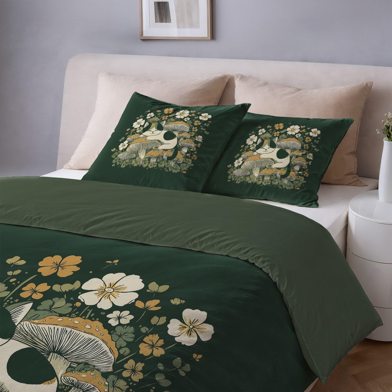 Zestaw pościeli premium podwójny 200 x 200 cm, miękki zestaw pościeli ze szczotkowanej mikrofibry, nie wymaga prasowania, minimalistyczne zestawy pościeli z zamkiem błyskawicznym, zielony, elegancki