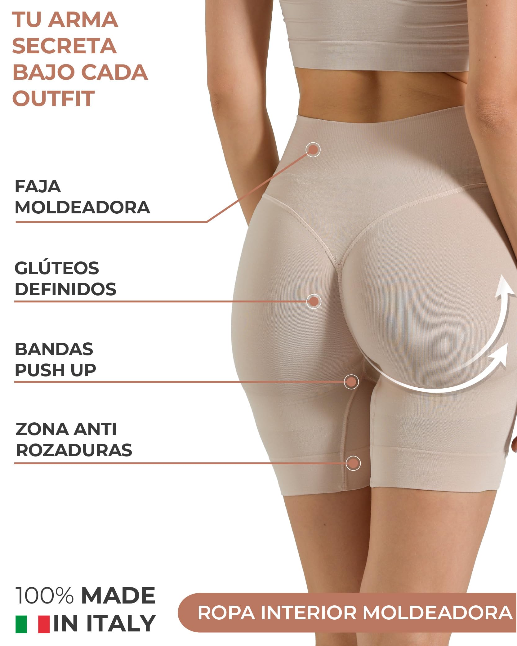 Risalti Braga Faja Reductora Mujer Short Push Up - Bragas Fajas Levanta Gluteos, Pantalon Moldeador Mujer Invisible, Leggings Corto en Microfibra Sin Costuras, Shapewear Vientre Plano