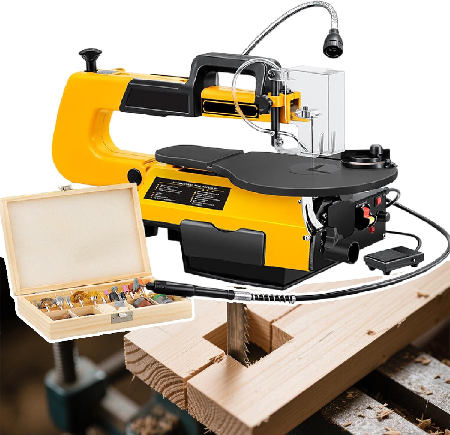 16-Inch Variable Speed Scroll Saw/Electric Fret Saw, with 10 Saw Blade & Multi-Directional Led Light - Carve Wood & Create Detailed DIY Art with Precision Ease Multi-FunctionModel
