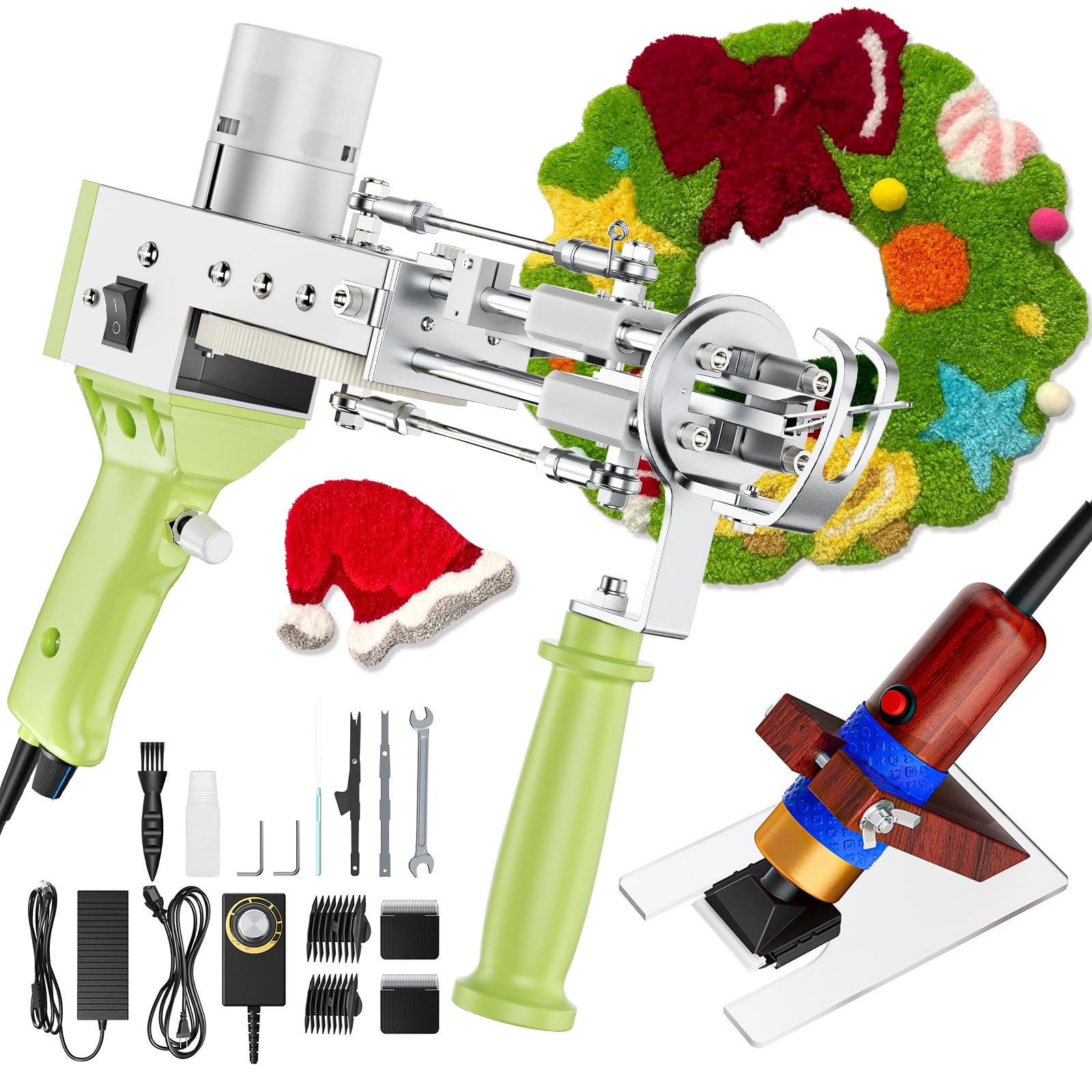 Tufting,Helangel Pistola Tufting 2 en 1 Pistola de Tufting 5-40 Pasos/S Tufting Pistola Eléctrica 7-21 mm Ajustable Máquina de Tejer Alfombras para Navidad Artesanía Alfombras Ropa