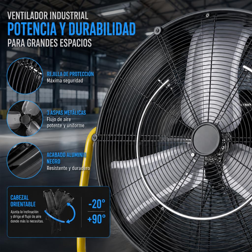 Ventilador Industrial Nebulizador de Pie con Depósito de Agua 25L, Motor 300W, 3 Aspas, 3 Velocidades, Diámetro 65 cm, Flujo 9870 m³/h, Cabezal Orientable, Ruedas Multidireccionales