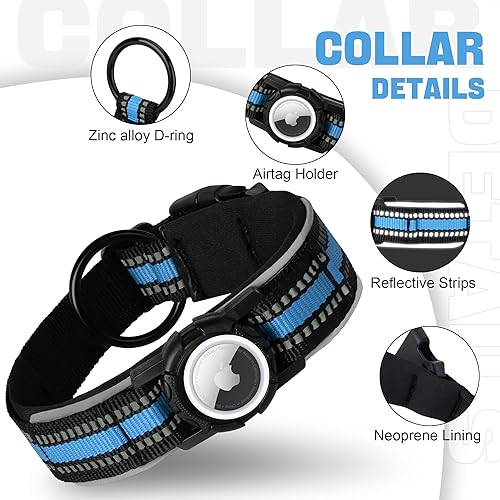 Miniatura 3 de Collar reflectante AirTag para perro, collares de perro resistentes con soporte AirTag, collar de perro ajustable de nailon GPS para perros medianos