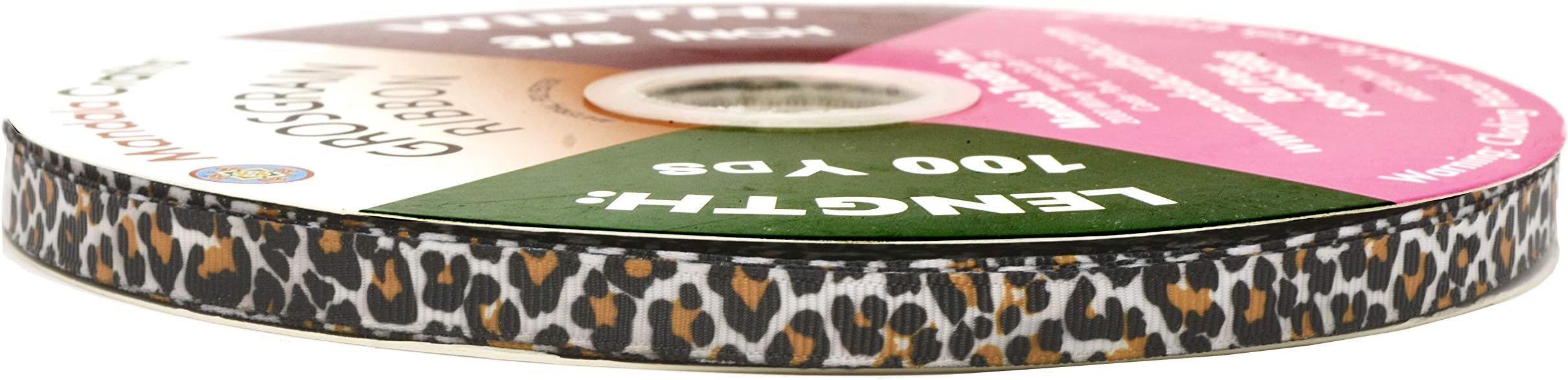 Mandala Crafts 3/8 Inch Leopard Print Grosgrain Ribbon for Gift Wrapping - 100 Yard Bulk Fabric Ribbon for Wedding, Party Decor, DIY Crafts, and Hair