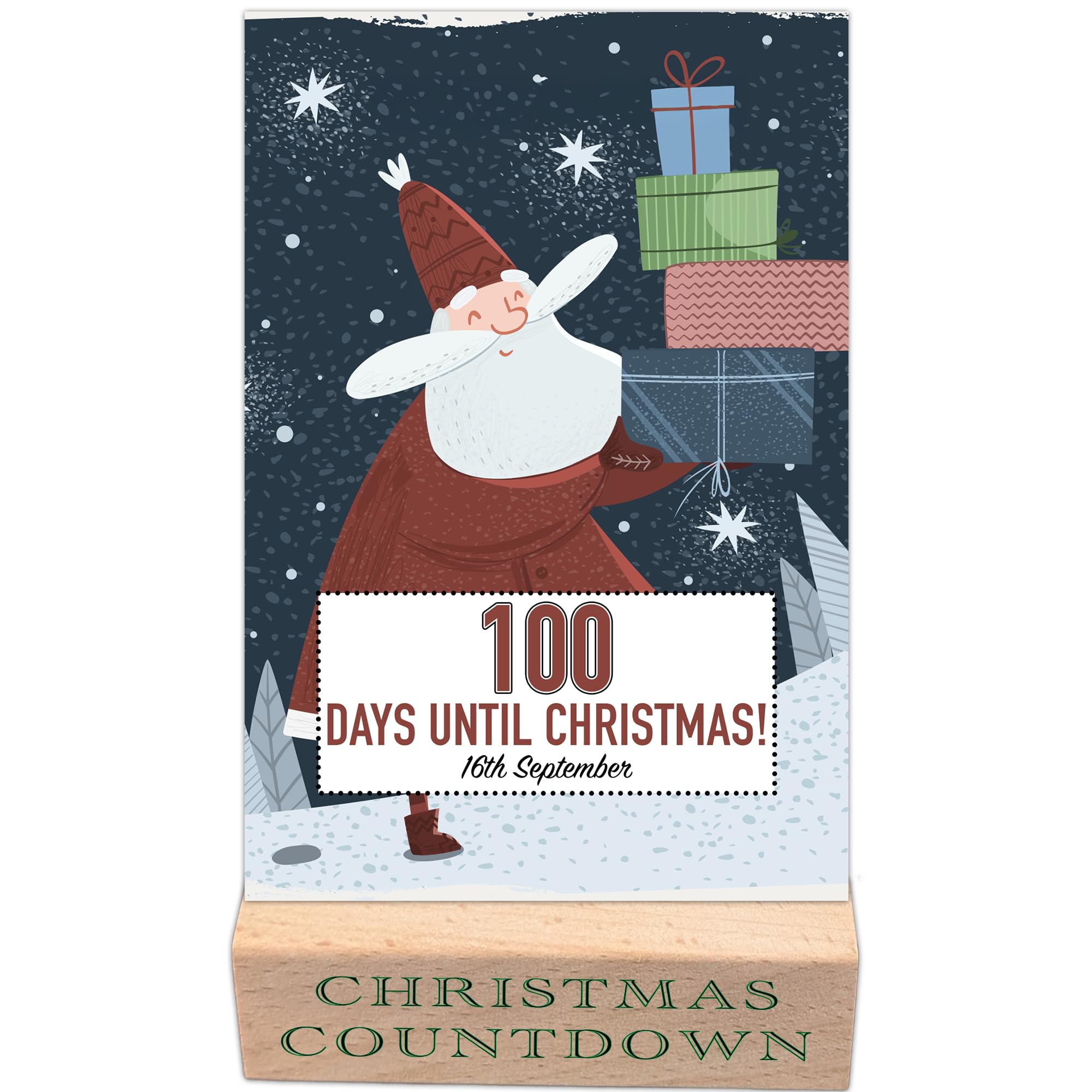 100 Day Christmas Countdown Calendar - Can be used Every Year - Wooden Stand, Mixed, Postcard