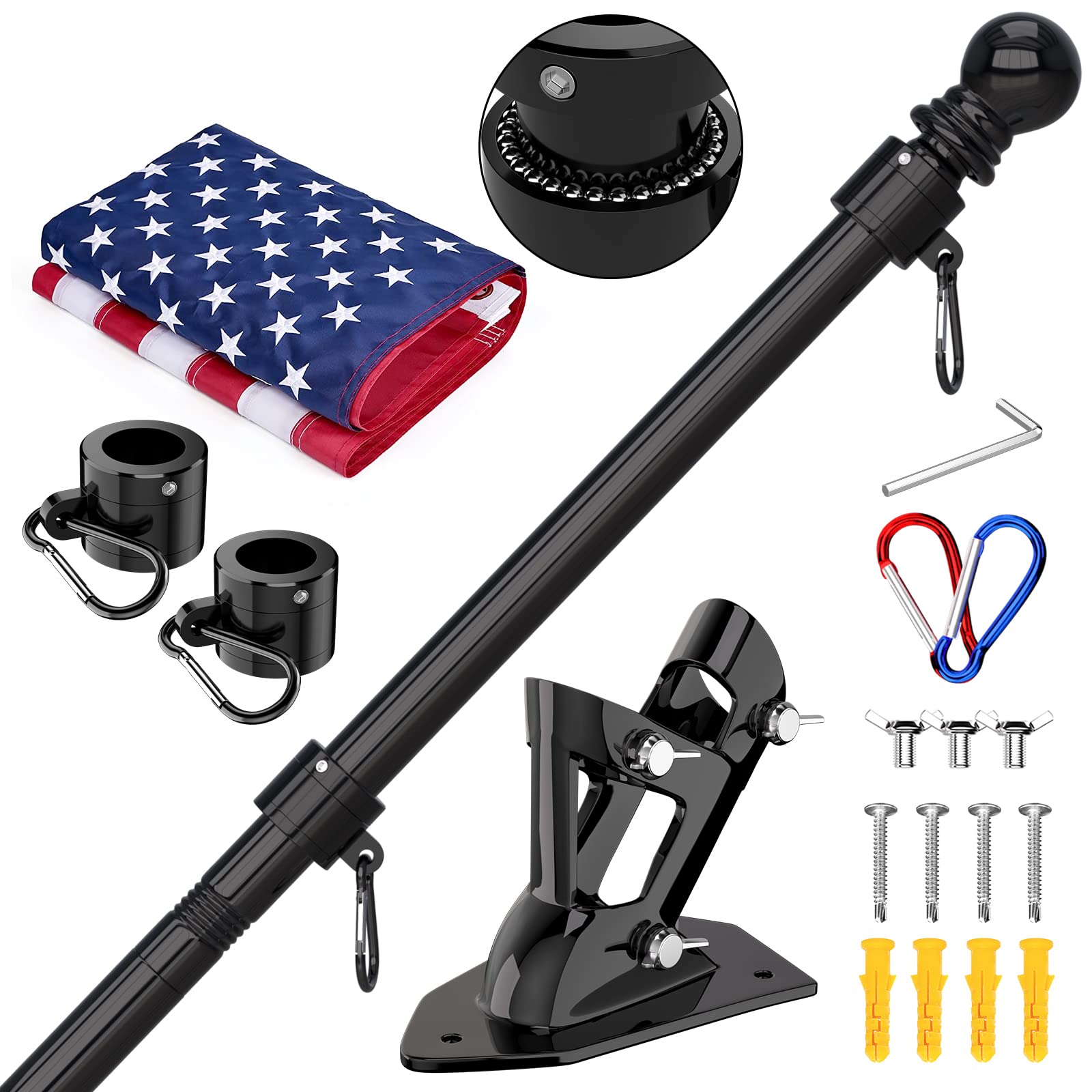 Photo 1 of **MISSING SOME PIECES** ZMTECH American Flag with Pole- 5FT 1" Stainless Steel Flag Poles with Holder for Outside House, Upgraded Tangle Free Rings and Bracket, Residential or Commerical (Black, No Light)
