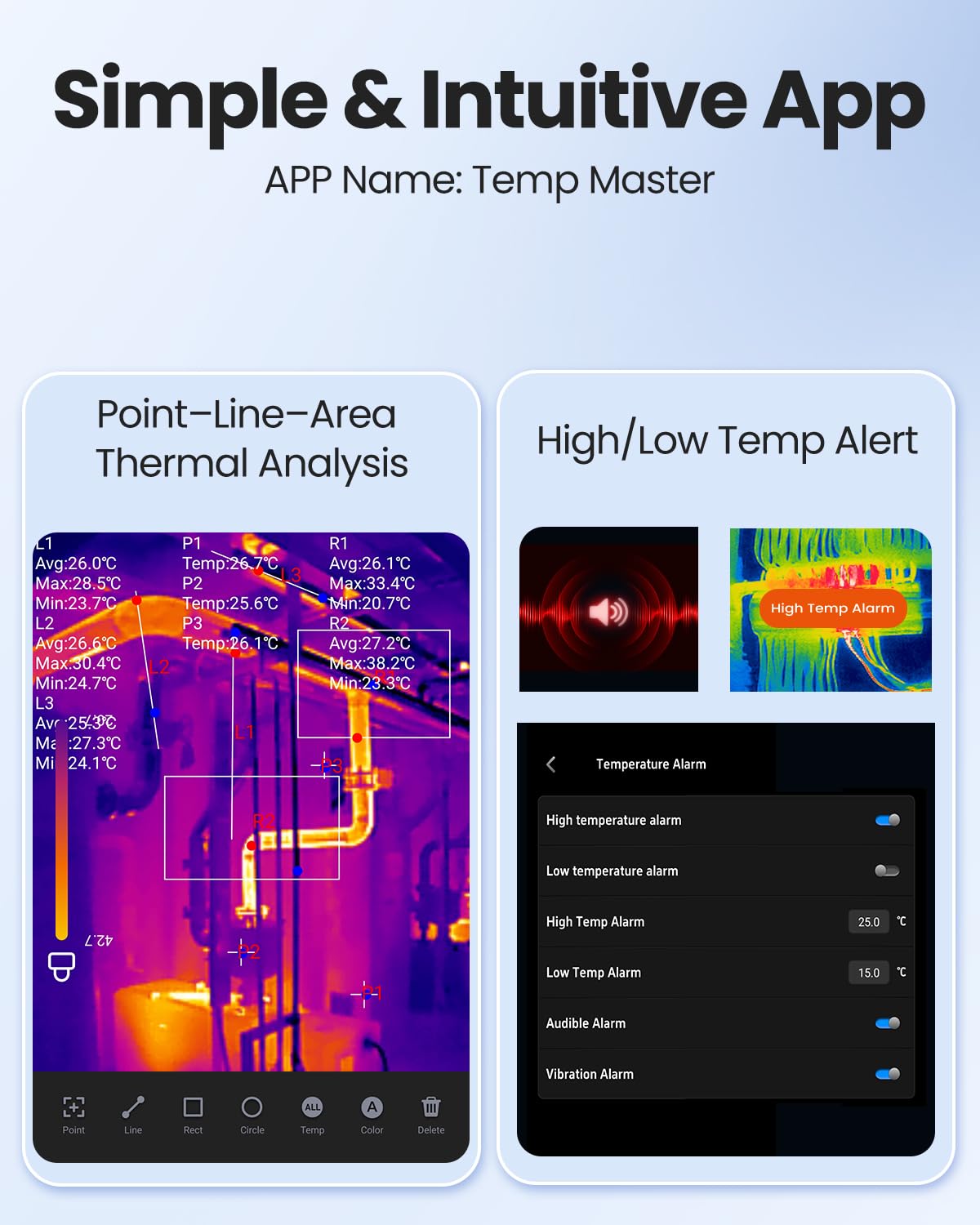 Thermal Master P1 kamera termowizyjna do iPhone 15/16 i Android kamera na podczerwień z super rozdzielczością IR 320 x 240, kamera termowizyjna ± 2℃, dokładność kontroli domu, Szary