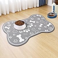 VoanosHome Bone-Shaped Super Absorbent Dog Cat Food Mat 12x18 Grey - Non-Slip, Stain-Proof Pet Feeding Placemat