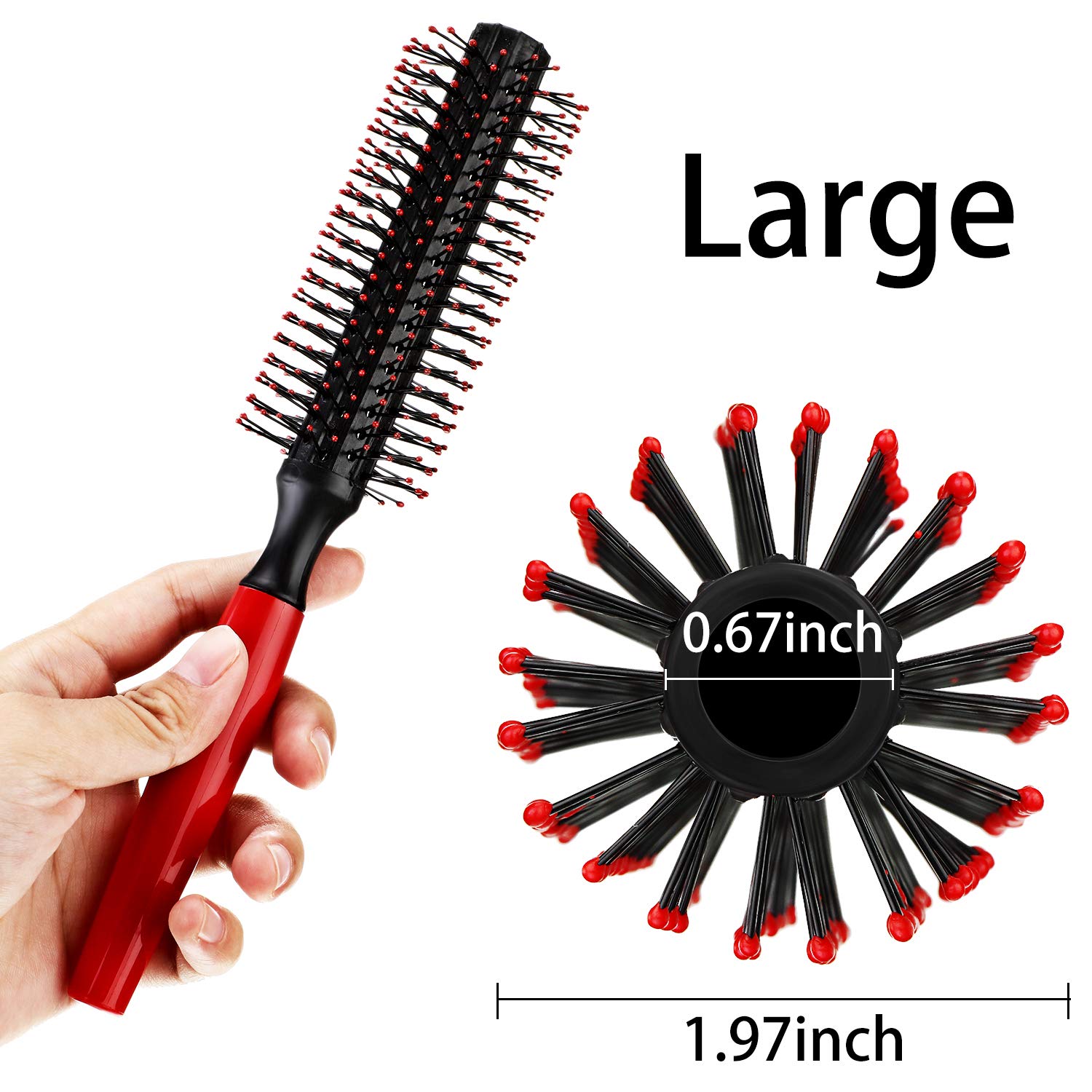 3 Pieces Mini Quiff Roller Mini Round Hair Brush Non-Slip Circle Anti-Static Rpm Quiff Roller for Women and Girls (Cylindrical Handle)