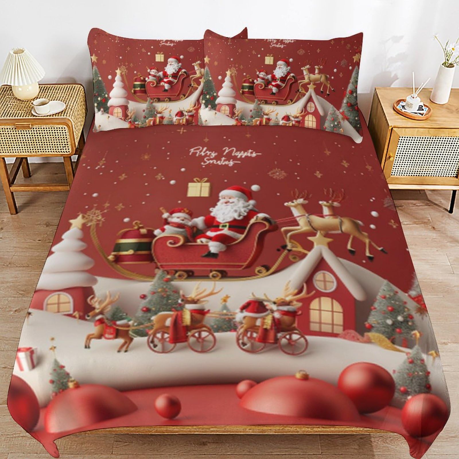 Parure de lit enfant 220 x 240 cm anti-plis en microfibre rouge lavable facilement