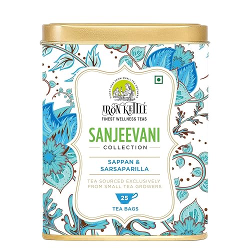 Miniatura 6 de Iron Kettle Colección Sanjeevani  Refresh & Thirst Quench  Sappan & Sasaparilla  Té verde de hierbas con Tulsi, Sappanwood, Sarsaparilla, cilantro y