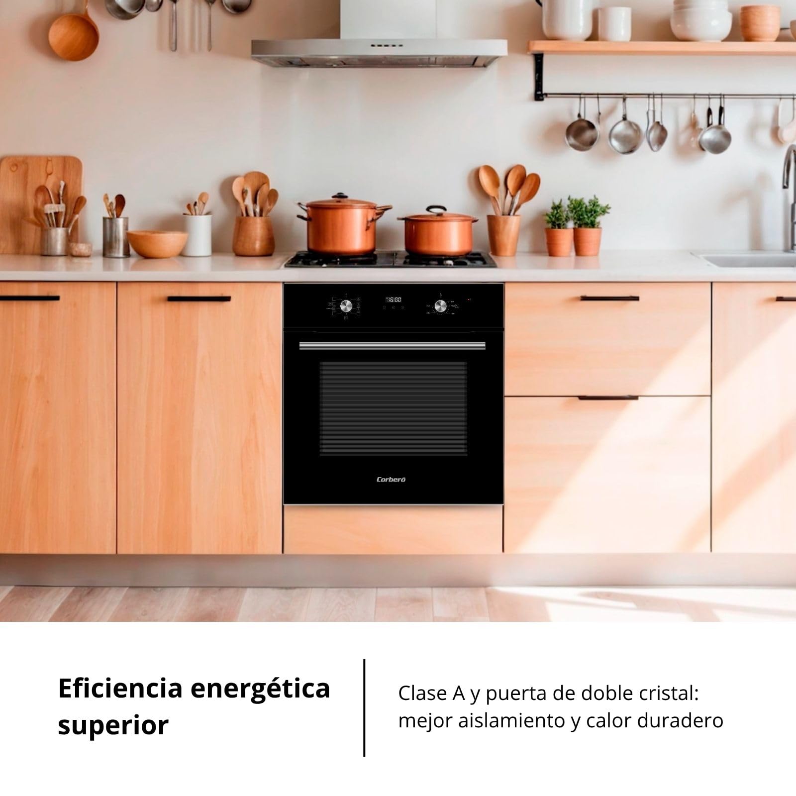 Corberó - Horno Multifunción Premium Airfry | CCHMT905N | 70L | Hidrólisis | 8 Programas | Guías Extraíbles | Mandos Push-Pull| Display táctil |3000W | Desconexión Automática | Cristal Negro