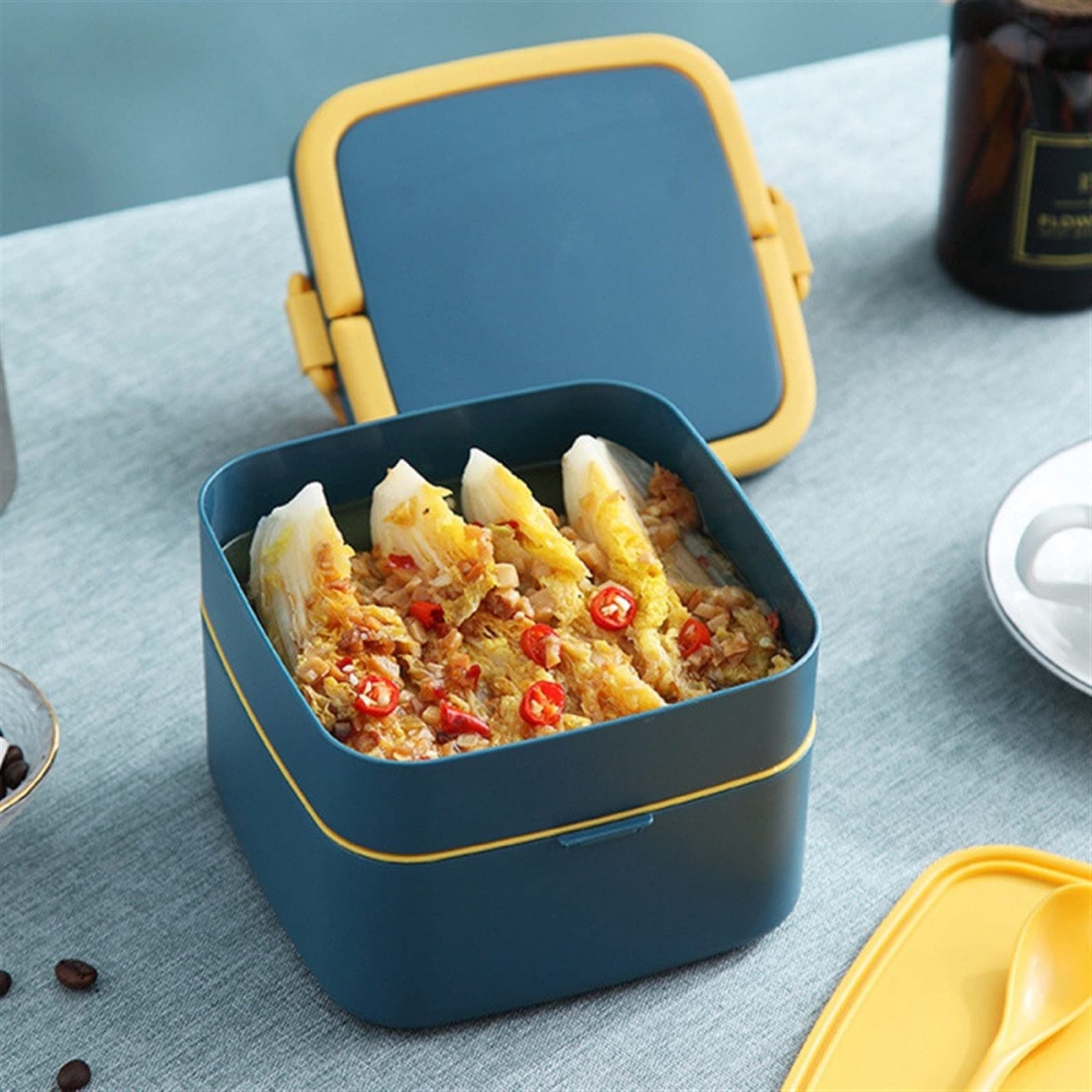 Contenitore per Il Pranzo Portatile a 2 Strati, Contenitore per Alimenti Sano, Forno a microonde, Pranzo con Posate