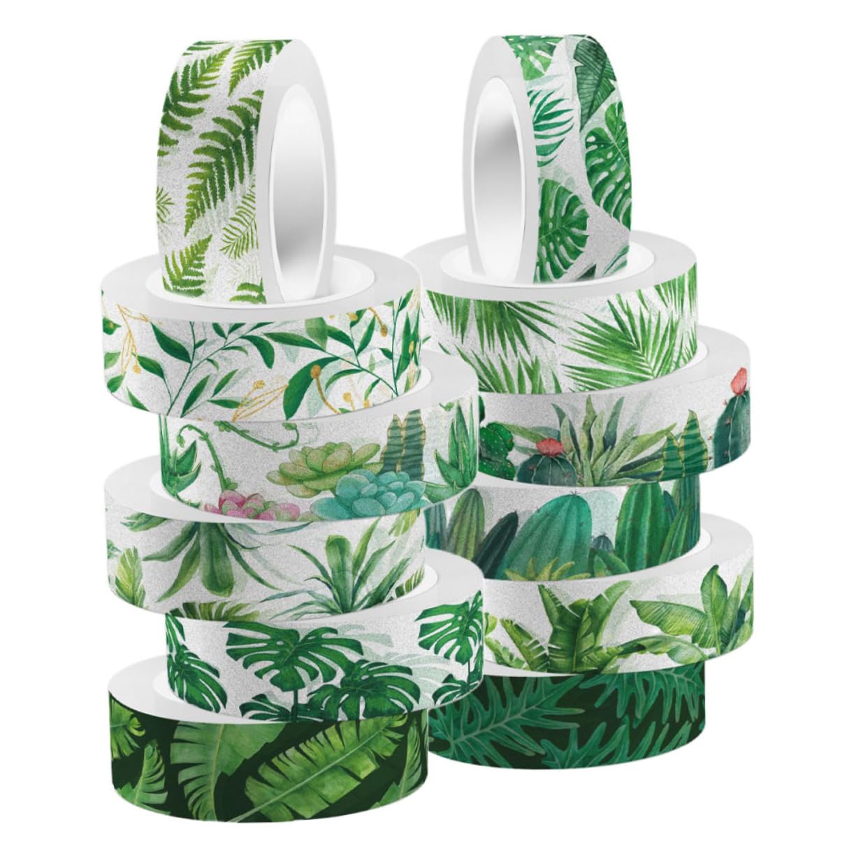 60rotoli Nastro Adesivo Washi Decorativo Autoadesivo e Facile Da Usare Per Scrapbooking Diario e Artigianato Stile Foglie Verdi Materiale Sicuro e Creativo