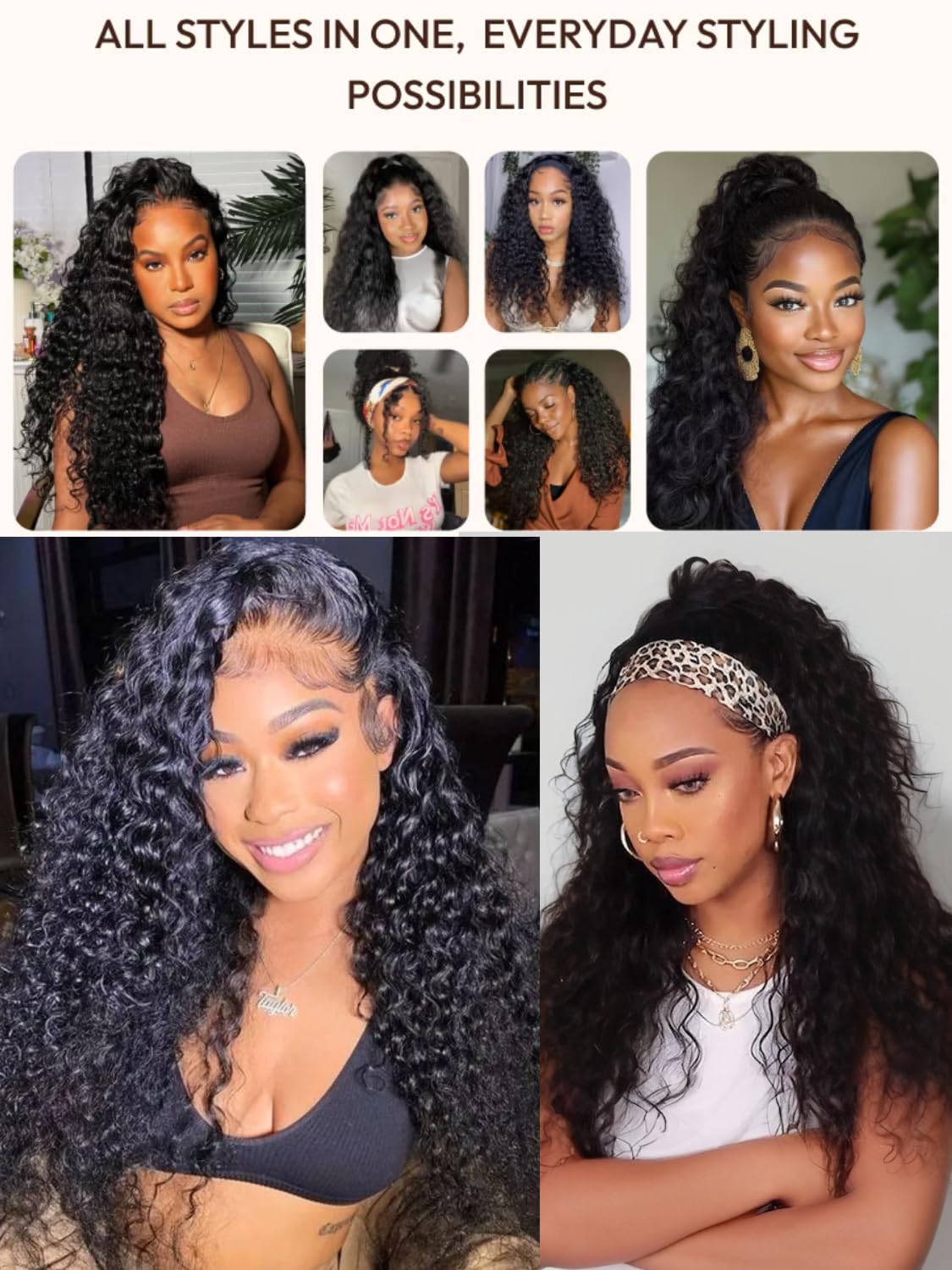 Julia Hair Glueless Half Drawstring Wig Human Hair Water Wave Blend Secure Wear and Go 12A Clip in Half Wig Wear with or Without Headband Wigs Human Hair for Women Beginner Friendly 18 Inch
