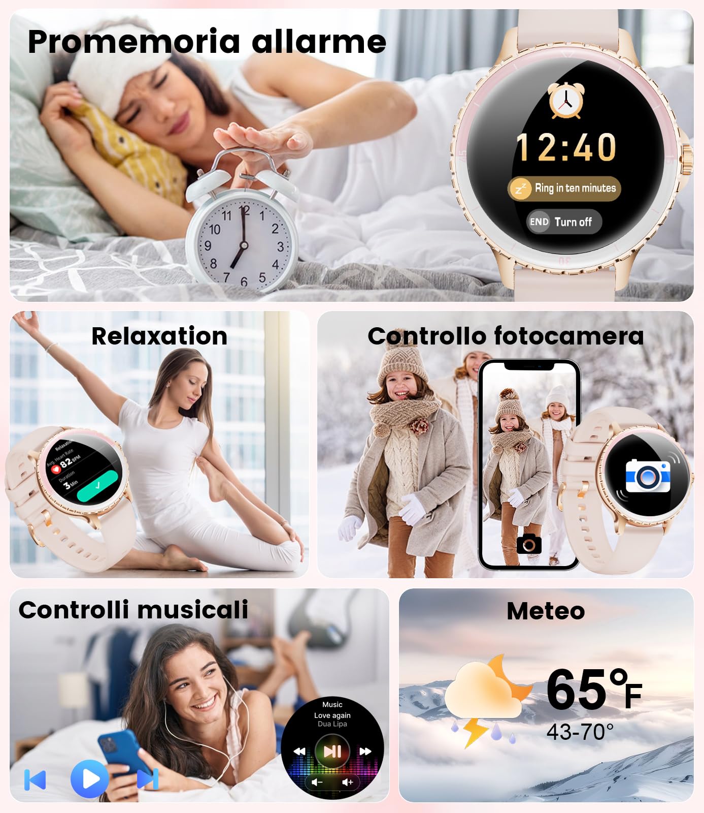LIGE Smartwatch per Donna, Chiamata Telefonica, 1,27 Pollici HD, Rotondo, Elegante, Oro Rosa, Acciaio Inossidabile, Diamante, Smartwatch Donna, per Android iOS, 100+ Modalità Sportive, Frequenza