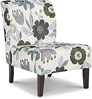 Signature Design by Ashley Triptis Floral Armless Accent Chair - Polyester Upholstery, Black Wood Legs for Small Spaces