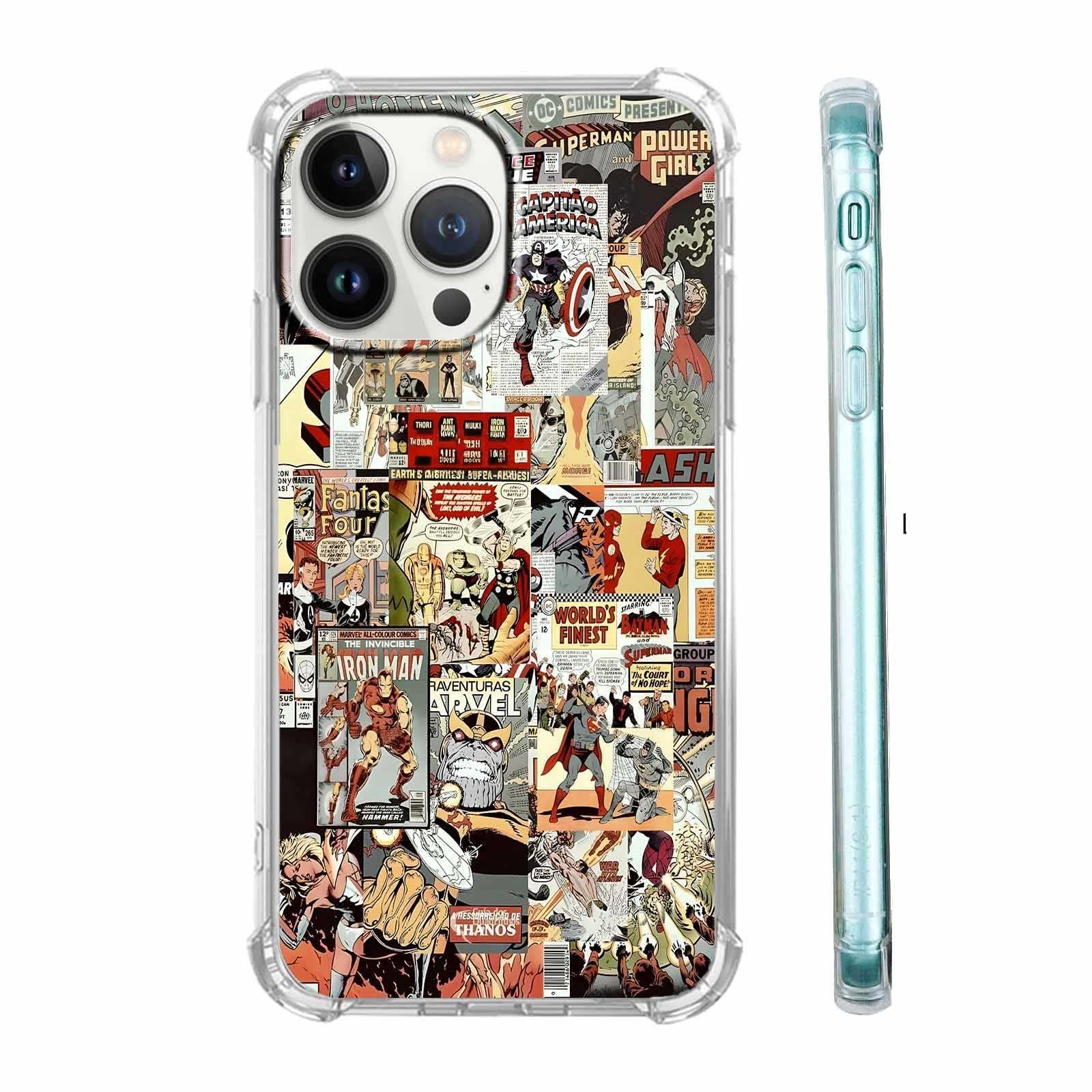 hendicow Case for iPhone 14 Pro with Superhero Design,Cartoon Comic Pop Culture Art Collage,Clear Soft TPU Bumper Case,6.1"(Hero,14pr)