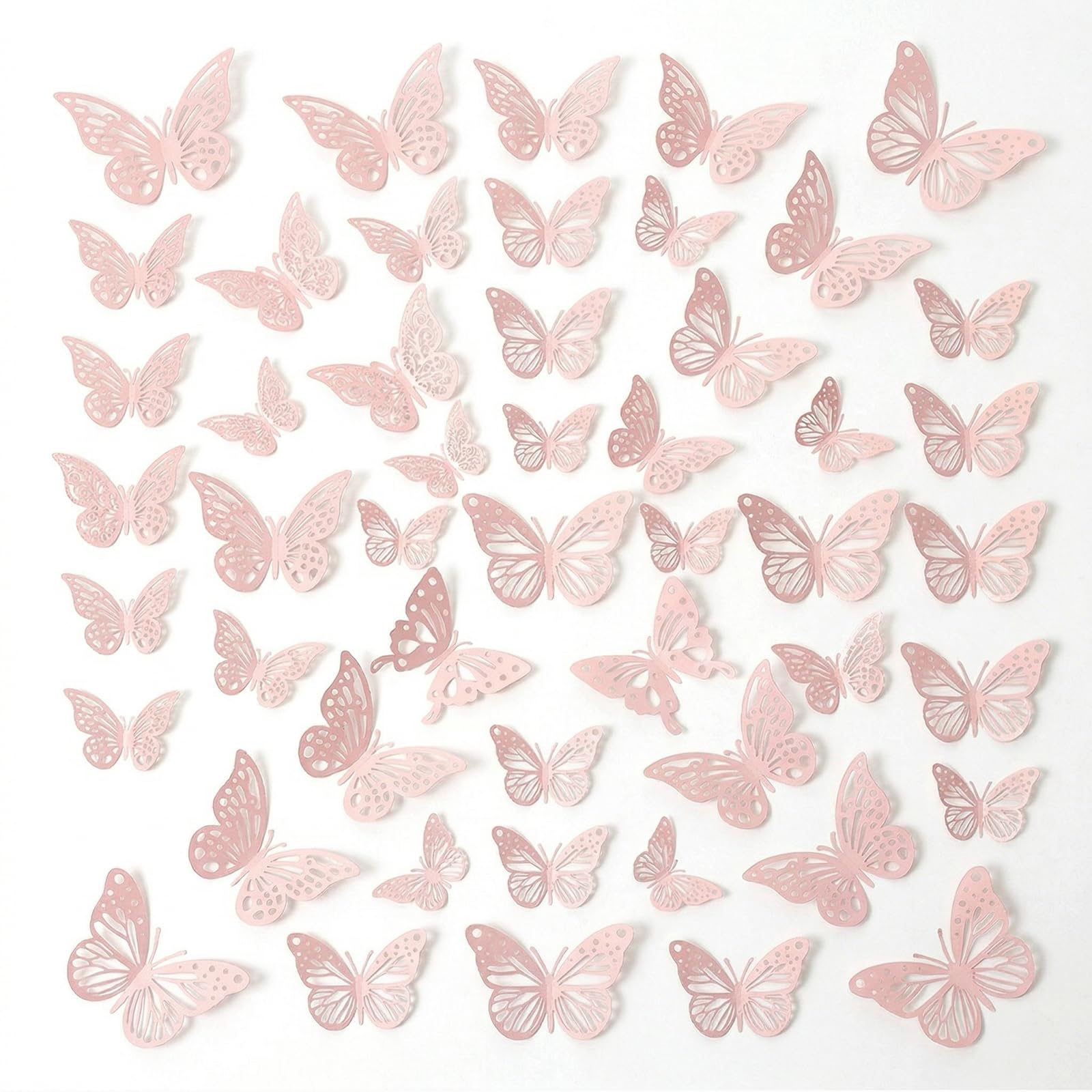 Farfalle Adesivi da Parete 3D Decorazioni per Casa Stanze 48 Pezzi (Rosa)