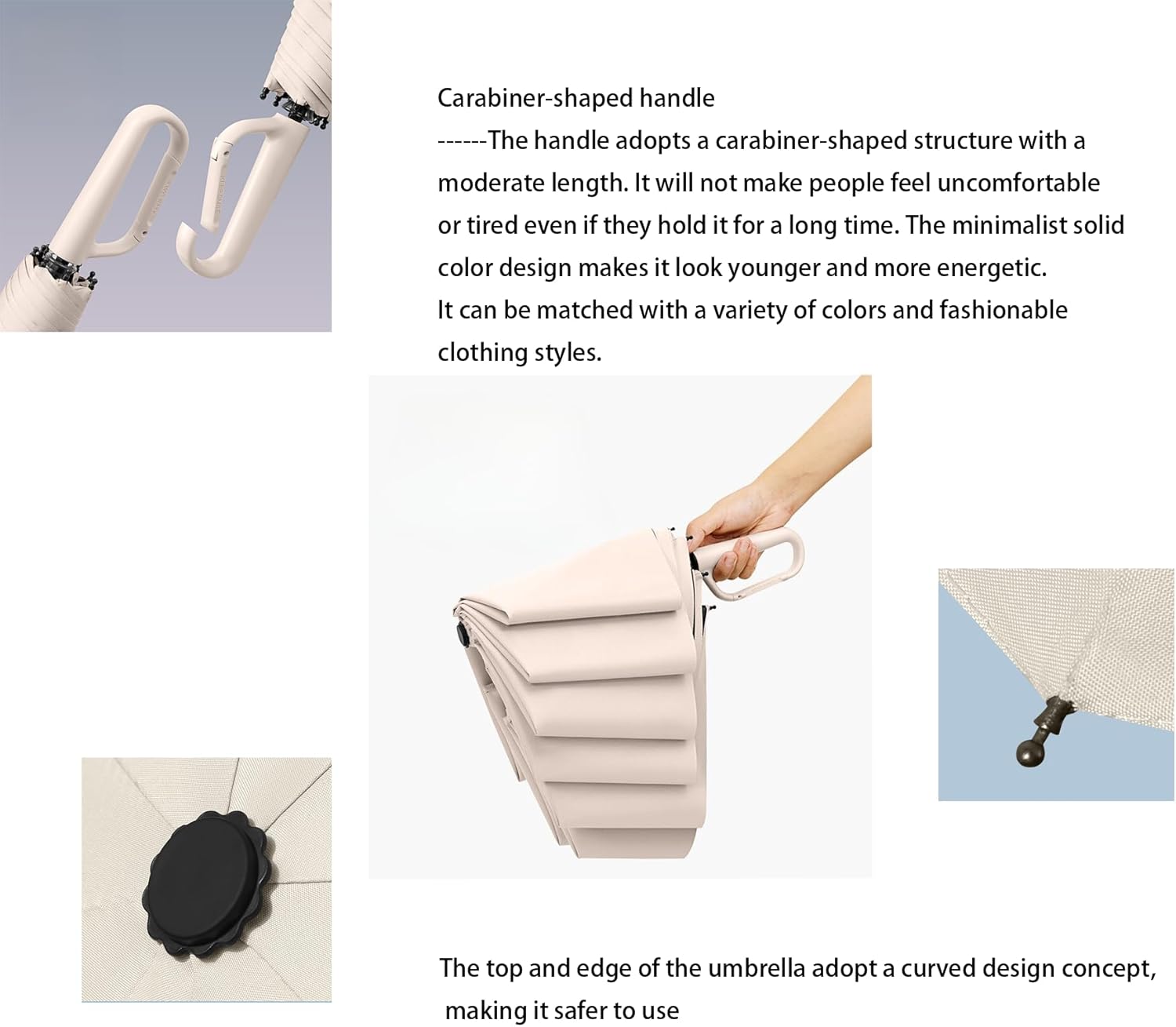 erised's bifrost Compact Folding Umbrella Carabiner Handle Coating Layer Fabric Blocking UV Protection 99.9%/Car/Small Travel Backpack/Lightweight Portable/Rain Sun Anti UPF 50/Men Women Kids - Image 3