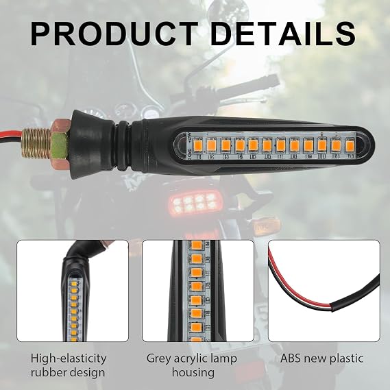 4PCS Motorcycle Indicators - Flowing Turn Signal Lights with 12 LEDs, 12V Universal Fit for Motorbikes, Scooters, Quads, Cruisers - Amber, Super Bright, Easy Installation