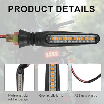 4PCS Motorcycle Indicators - Flowing Turn Signal Lights with 12 LEDs, 12V Universal Fit for Motorbikes, Scooters, Quads, Cruisers - Amber, Super Bright, Easy Installation