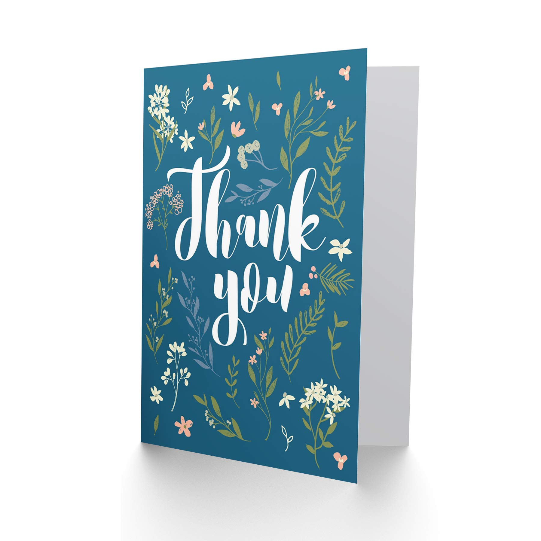 Wee Blue Coo THANK YOU CARD - KWIATOWE KWIATY ŚLICZNY TYPOGRAFIA WZÓR NIEBIESKI