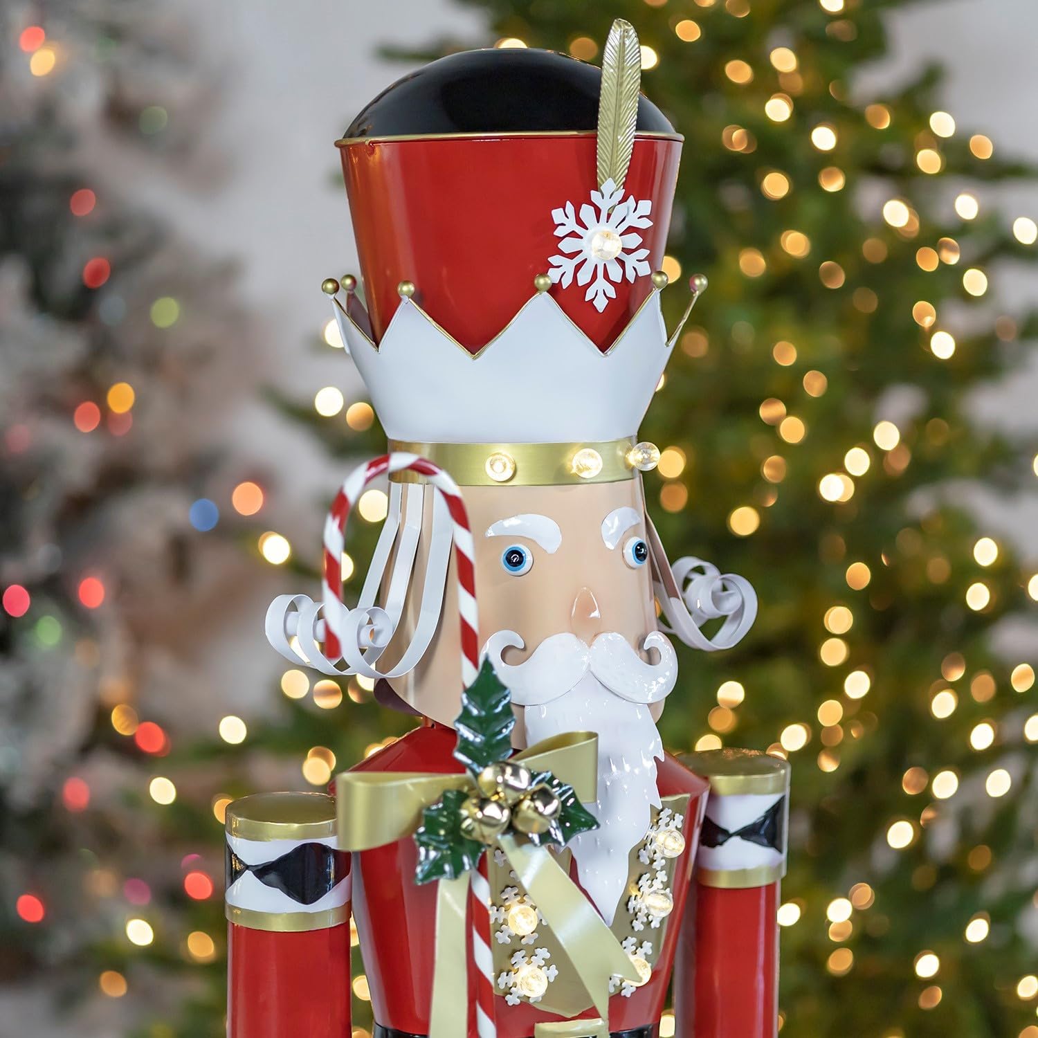 Zaer Ltd. 5Ft. Tall Metal Nutcracker Decoration with LED Lights (Candy Cane Nutcracker Harry)
