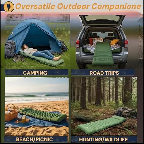 Miniatura 7 de Colchoneta de dormir para acampar de 4 pulgadas de grosor con correas internas, valor R 4.0 para 4 estaciones, colchón de aire al aire libre