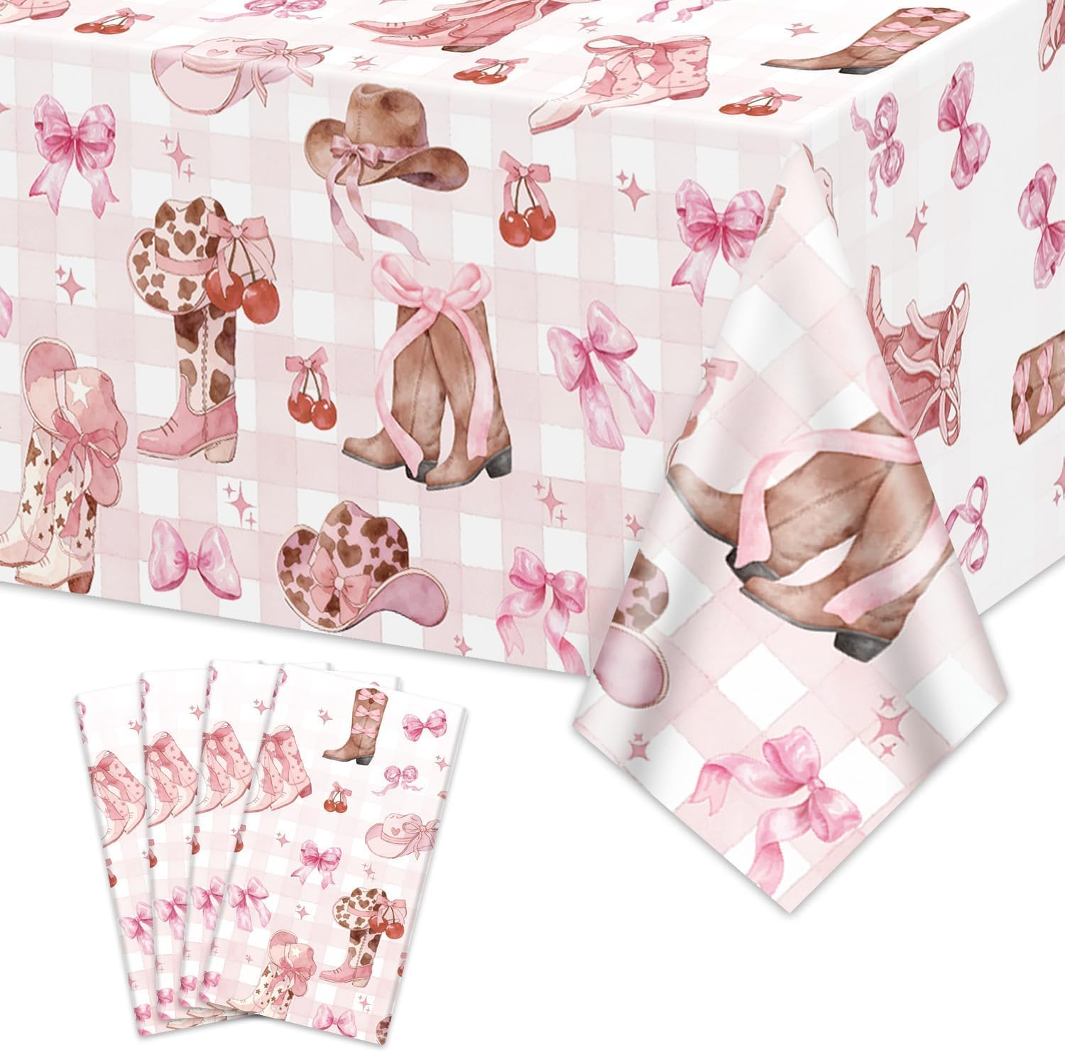 4 Pcs Western Cowgirl Tablecloths, Pink Cowgirl Party Decorations