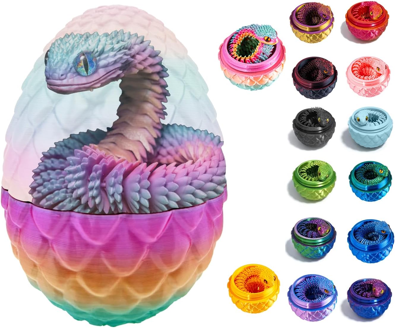 3D Printed Snake Egg Toys, Flexible 3D Eco-Friendly Animal Toy, ADHD Fidget Snake, Unique Desk Pet for Collectors, Stress Relief & Home Decor&Easter (Blue Green Egg, 11.8')