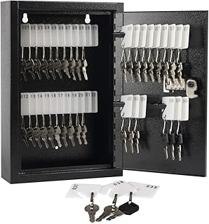 KYODOLED Locking Key Cabinet,40 Key Storage Lock Box with Code,Key Management Wall Mount with Combination Lock,Key Hooks & Tags Key Labels,(Black,40 Key)