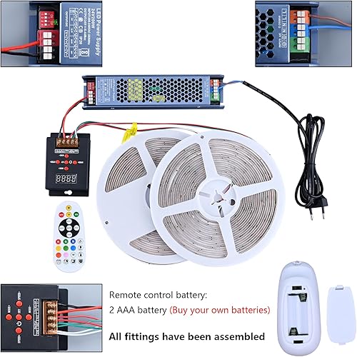Miniatura 8 de Tira de luces LED COB RGB+IC de 24 V WS2811 de 65.6 pies (2 rollos de 32.8 pies), tira de luz LED de persecución con 338 modelos de control remoto y