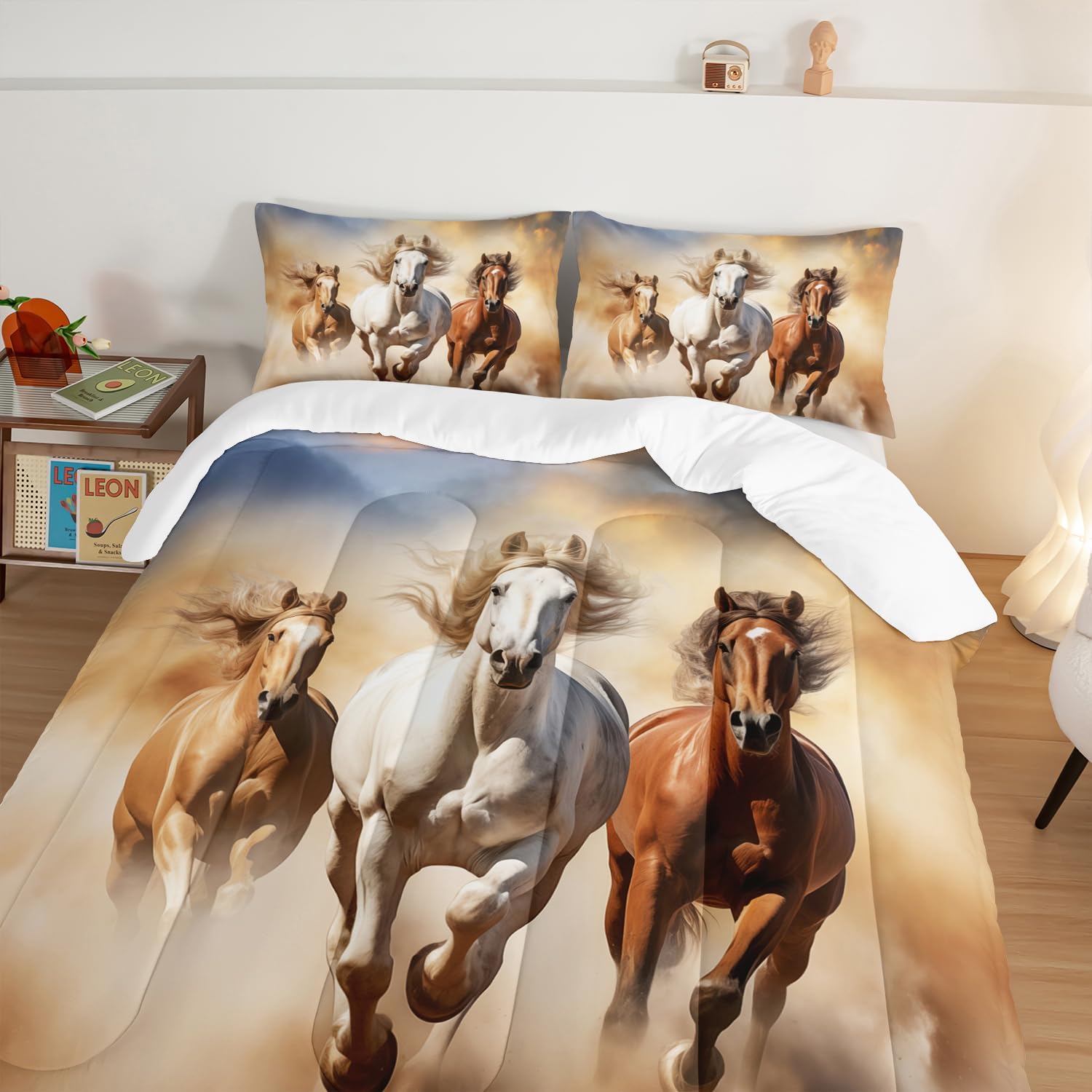 Pentium Horse Print Bedding Comforter Set Full Size for Teens,Farm Animal Pattern Bedding Set for Boys Girls Room Horse Decor,Desert Theme Bedding Set with 2 Pillowcases. - Image 3