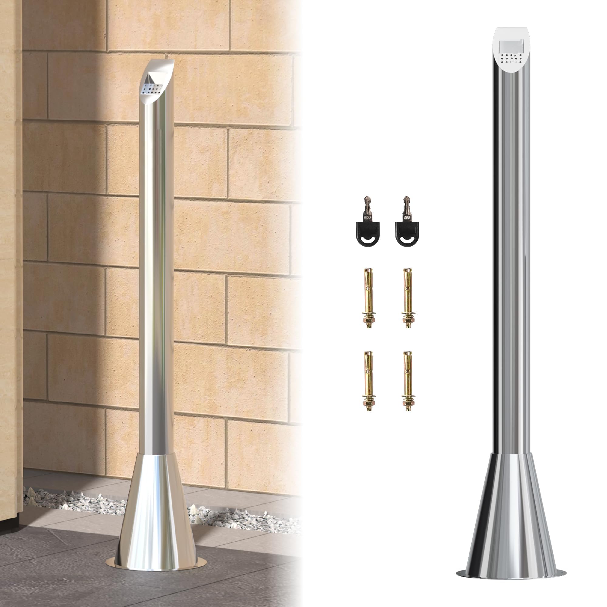 Edelstahl Stoßbehälter Entsorgung, Boden Standasche im Freien mit Schlüssel, gewerblicher Mülleimer für Wohnungen Büros Restaurants Bars Convenience-Stores, Silber 61 x 61 x 119 cm trash can