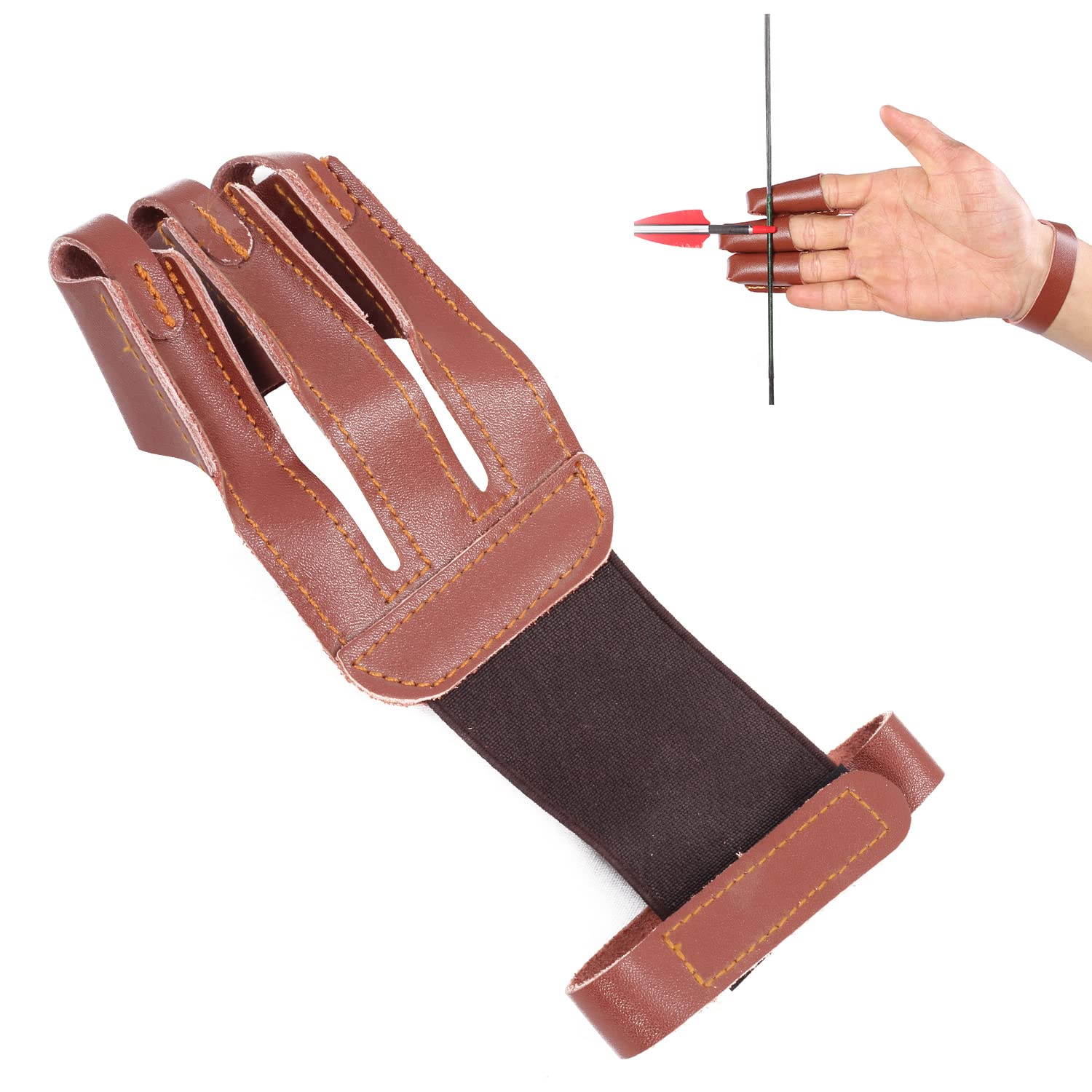 FENJANER Archery Glove 3 Finger Guard Leather Finger Tab for Adult Youth Beginner (Brown)