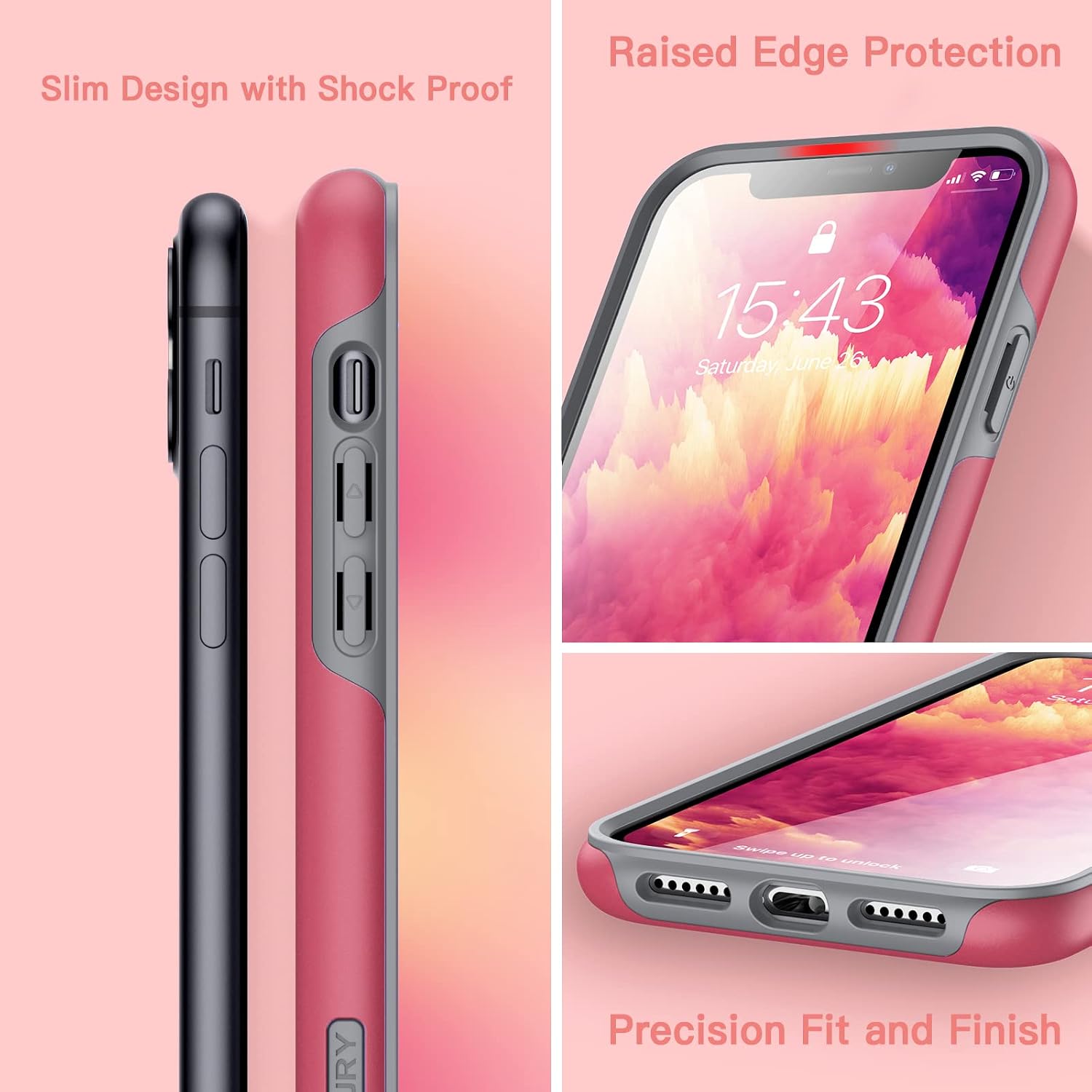 TEAM LUXURY Compatible for iPhone 11 Case, [Clarity Series] Hard PC+Soft Silicone TPU Shockproof Heavy Duty Protective Defender Phone Cases for Apple iPhone 11 6.1 inch - Velvet Red