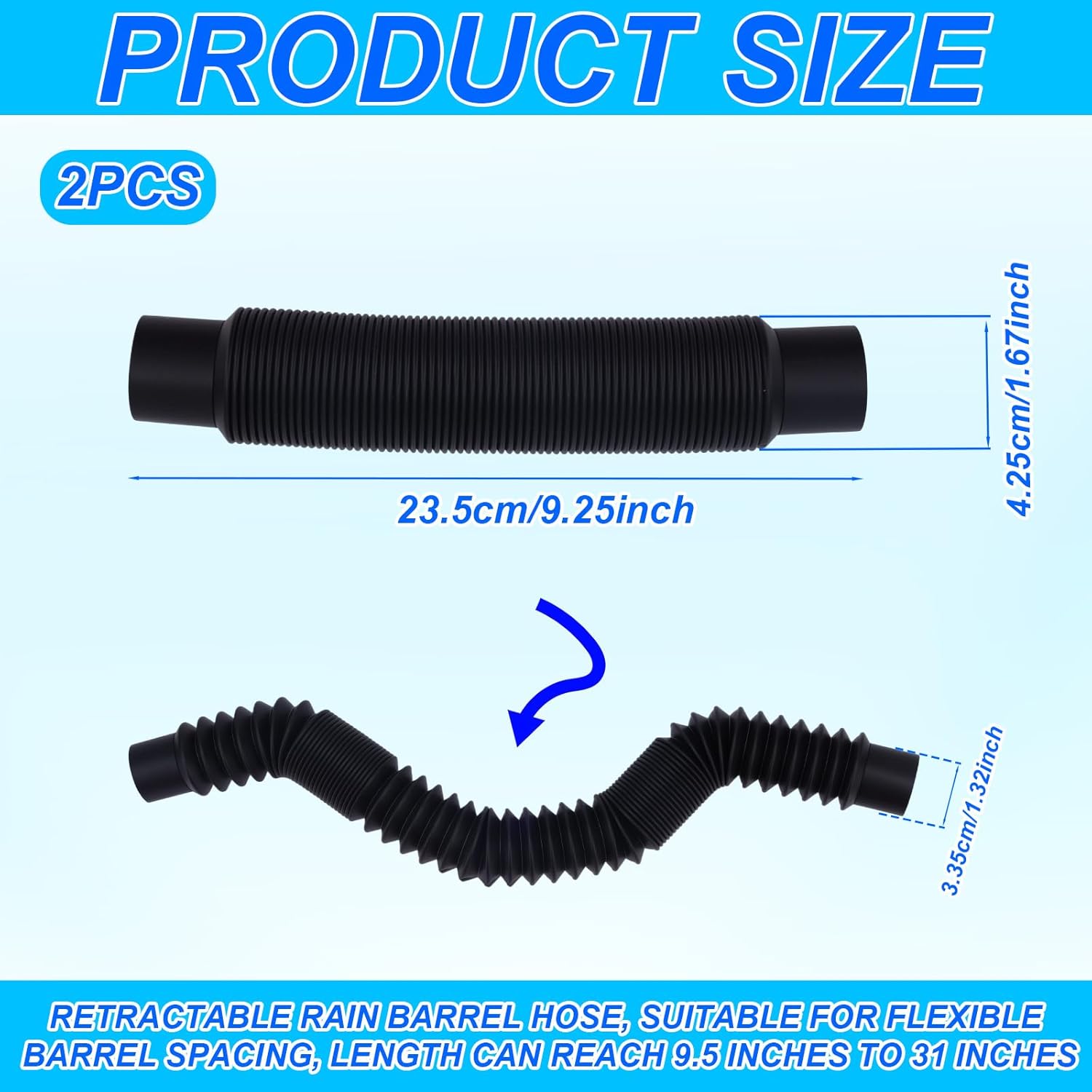2pcs Rain Barrel Hose Connector, 1.25" D Stretchable Downspout Diverter Adapter Link 2 Rain Water Barrels for Outdoor Garden Home Use Storage More Rainwater
