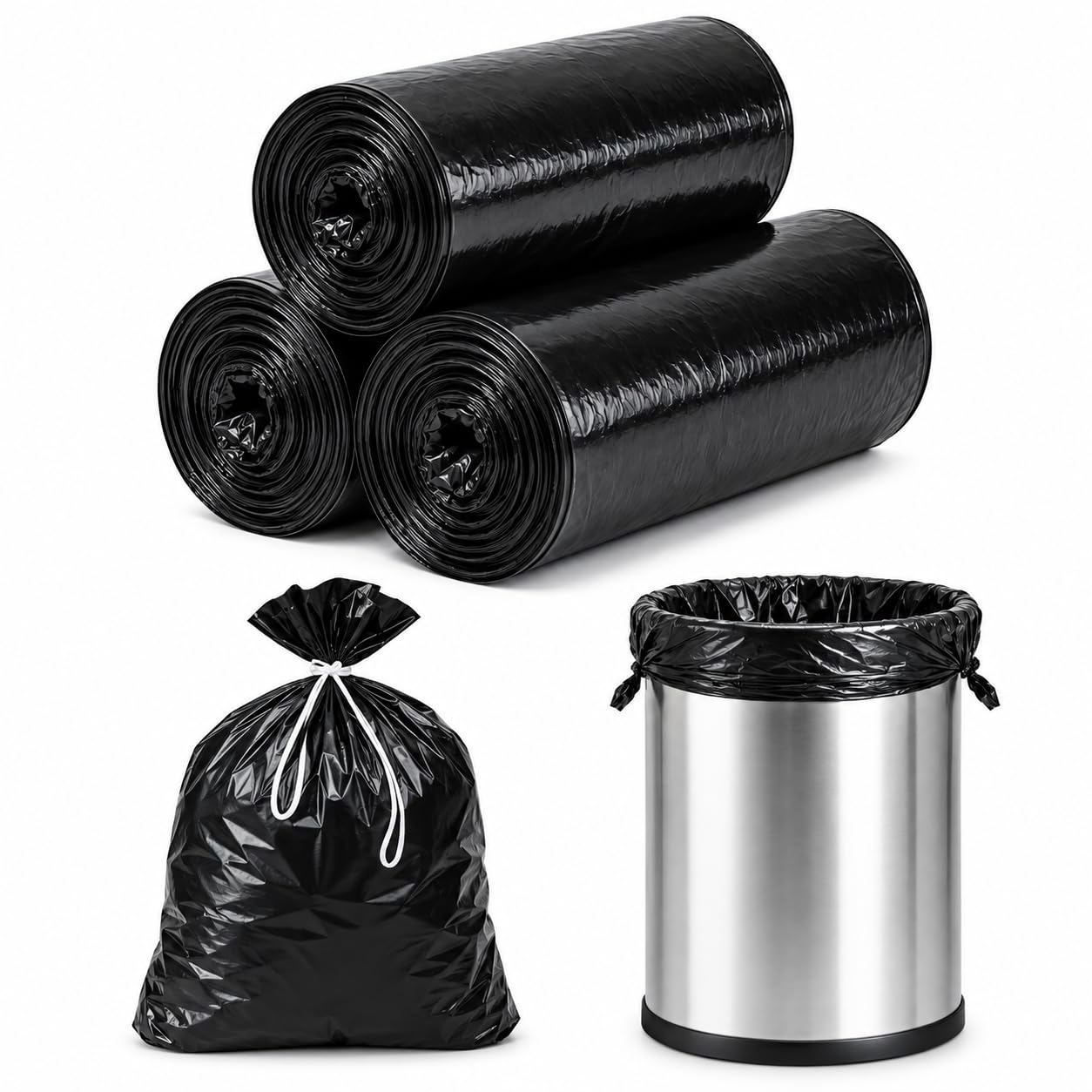 90 Black Garbage Bags - Medium Size 19x21" -1