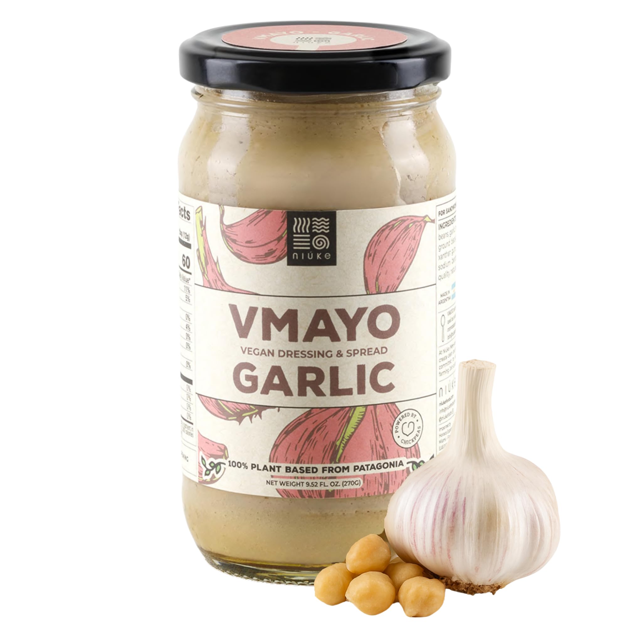 NIUKE Garlic Vegan Mayo – Smoky & Creamy Plant-Based Dressing, Dairy-Free, Gluten-Free, Non-GMO, Tangy Pickle & Vegetable Blend, Vegan Sandwich Spread
